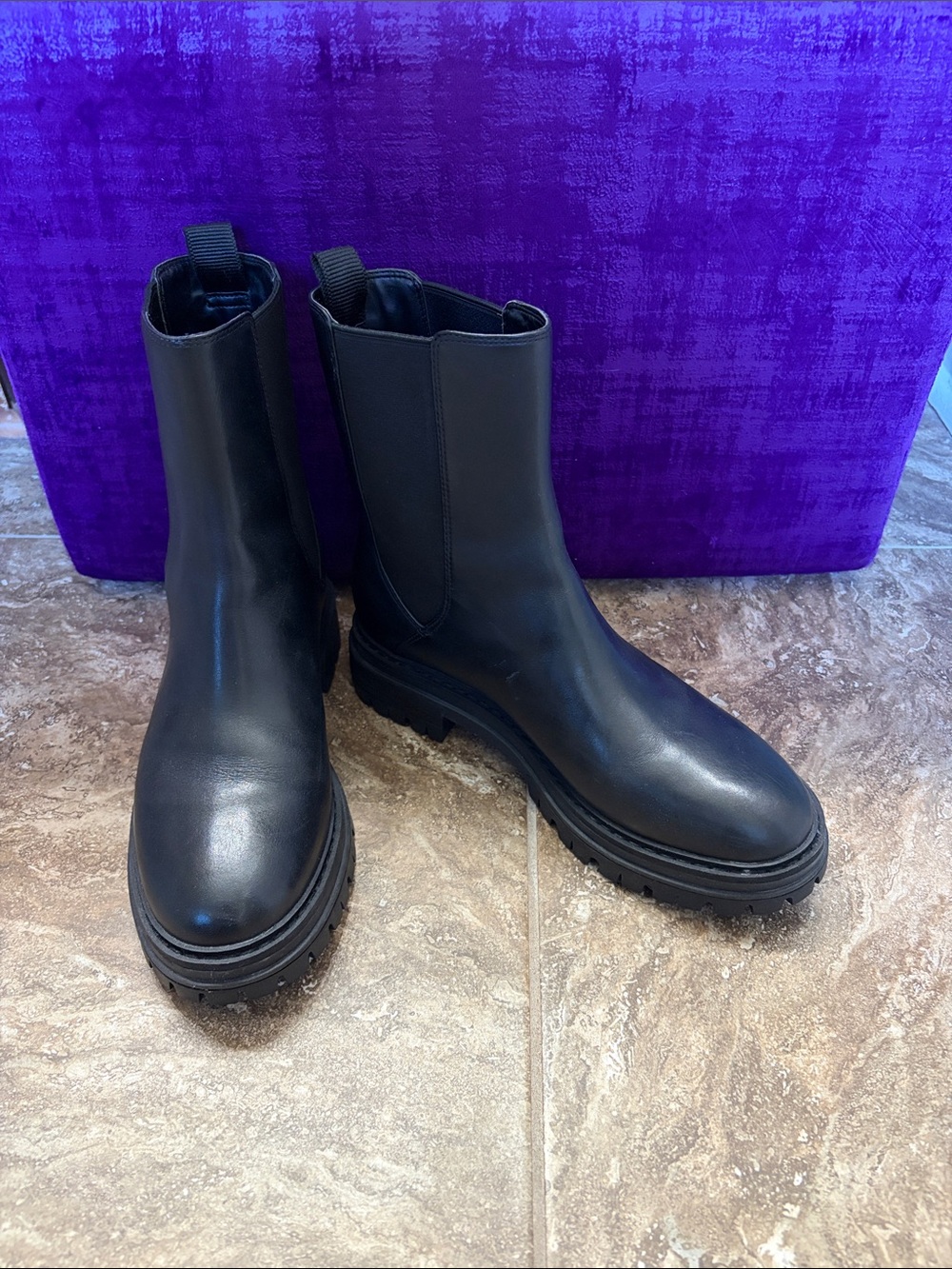 Cole Haan Black Leather Lug-Sole Chelsea Boots